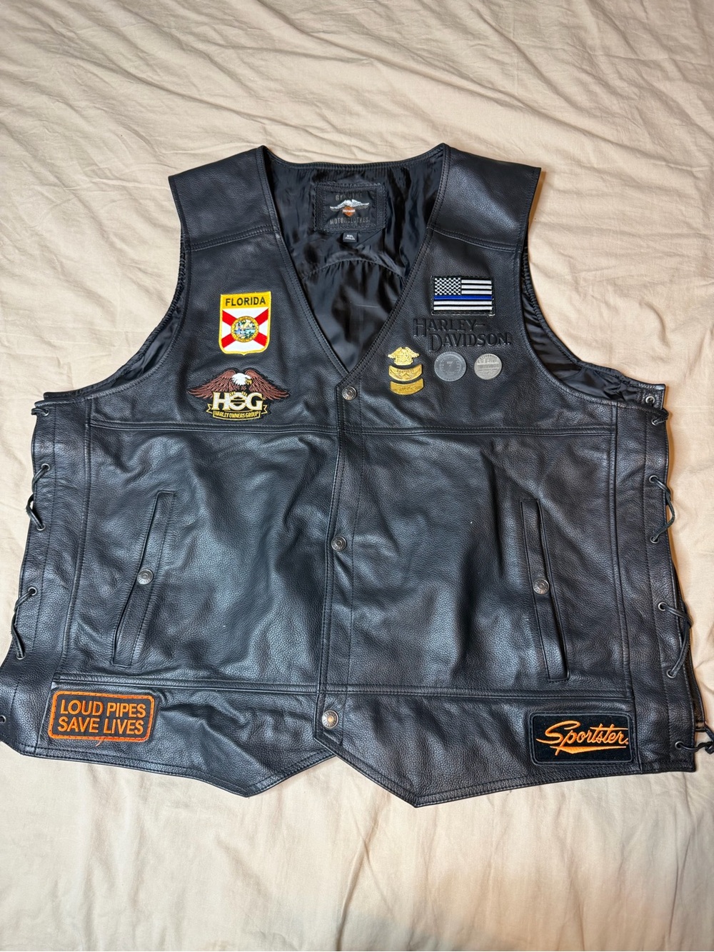 Harley-Davidson Black Leather Biker Vest with Patches
